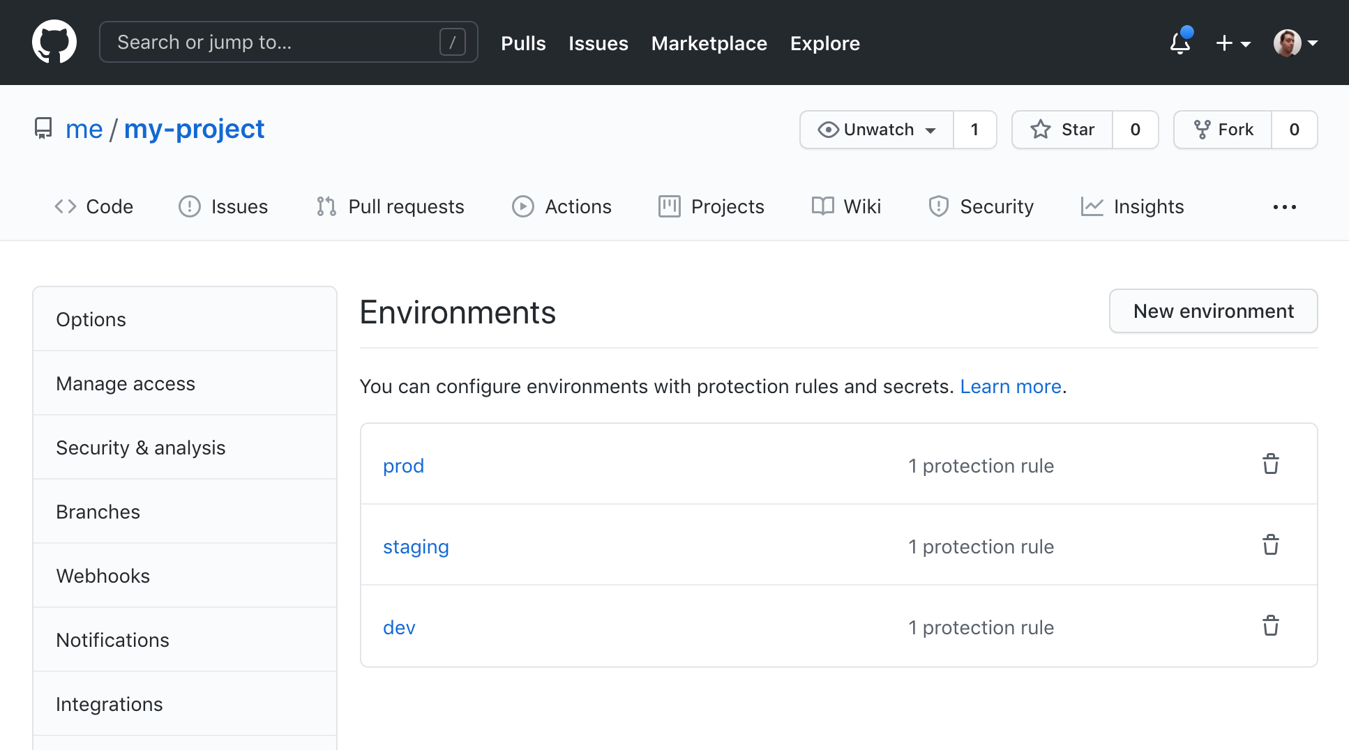 GitHub Environments