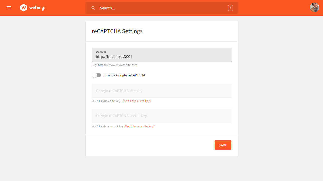 Form Builder - reCaptcha Settings